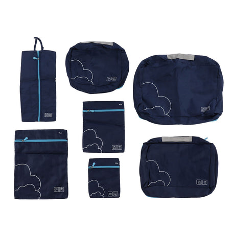 7 Pcs Luggage Packing Bags Polyester Waterproof Luggage Packing Cubes for Business Trip Travel Navy Blue