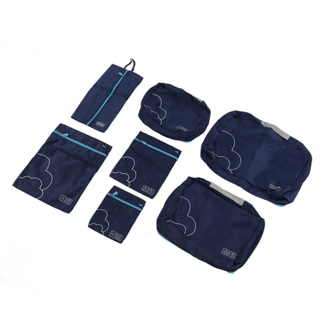 7 Pcs Luggage Packing Bags Polyester Waterproof Luggage Packing Cubes for Business Trip Travel Navy Blue