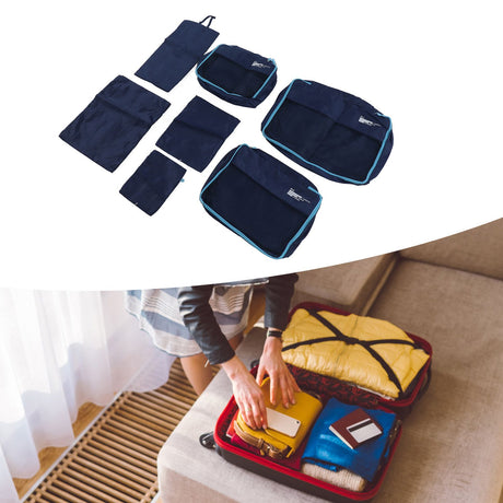 7 Pcs Luggage Packing Bags Polyester Waterproof Luggage Packing Cubes for Business Trip Travel Navy Blue