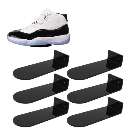 6pcs Floating Shoe Shelves 7.9in Length Acrylic Shoe Display for Footwear Collection Black
