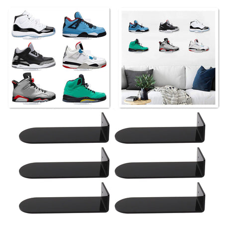 6pcs Floating Shoe Shelves 7.9in Length Acrylic Shoe Display for Footwear Collection Black
