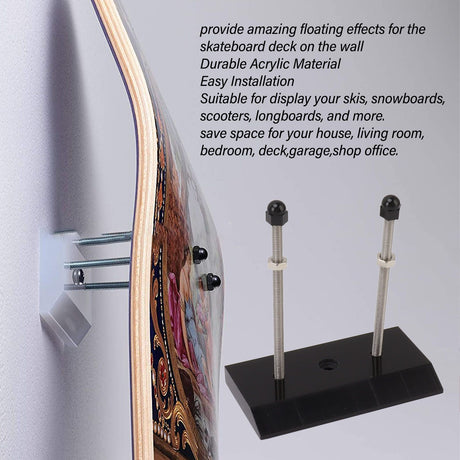 Skateboard Hanger Durable Acrylic Vertical Floating Effect High Stability Skateboard Wall Mount for Deck Display Storage Black