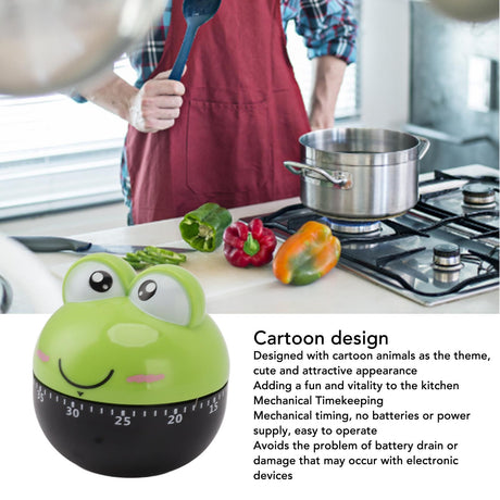 Cartoon Machinery Timer High Accuracy Adjustable 60 Minutes Mechanical Kitchen Cooking Timer for Kitchen Study Green