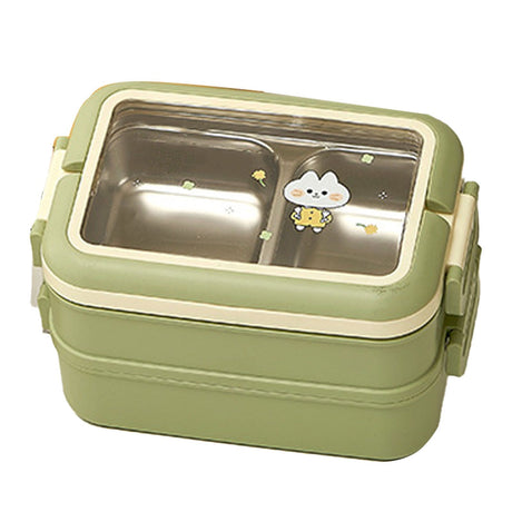 Stainless Steel Insulated Lunch Box Multiple Compartments Fashionable Safe Stainless Steel Bento Box for Students Kids Green