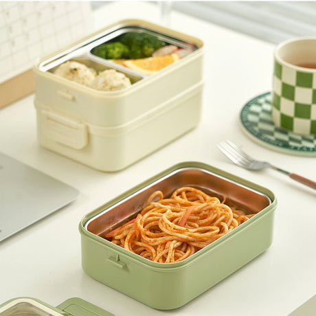 Stainless Steel Insulated Lunch Box Multiple Compartments Fashionable Safe Stainless Steel Bento Box for Students Kids Green