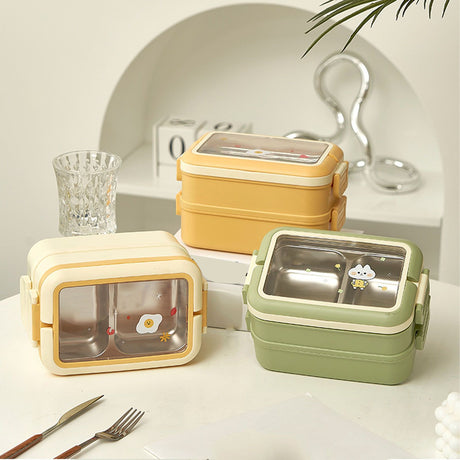 Stainless Steel Insulated Lunch Box Multiple Compartments Fashionable Safe Stainless Steel Bento Box for Students Kids Green