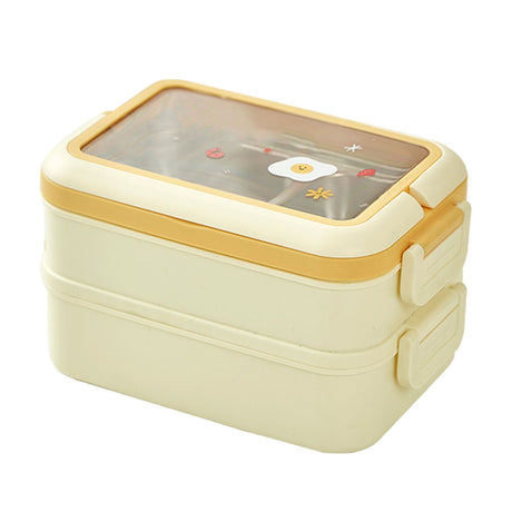 Stainless Steel Insulated Lunch Box Multiple Compartments Fashionable Safe Stainless Steel Bento Box for Students Kids Cream