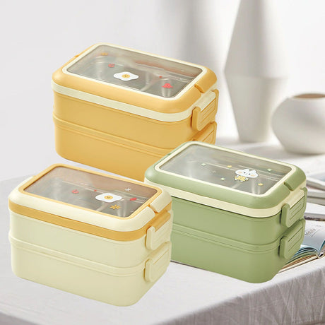 Stainless Steel Insulated Lunch Box Multiple Compartments Fashionable Safe Stainless Steel Bento Box for Students Kids Cream
