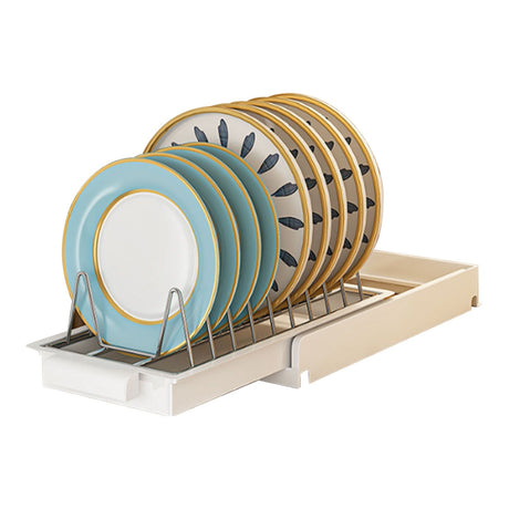 Pull Out Cabinet Organizer Stainless Steel Multifunctional Slide Out Shelves for Plates Kitchen Cupboard White