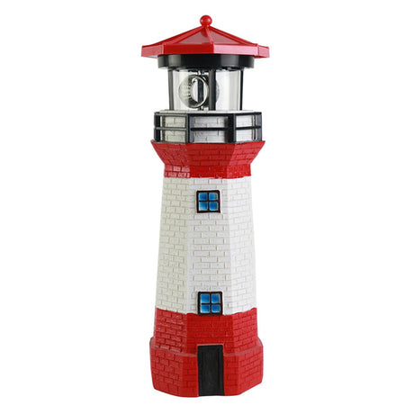 Solar Powered Lighthouse Environmentally Friendly Energy Saving Solar Lighthouse with Rotating Beacon for Garden Decor Red