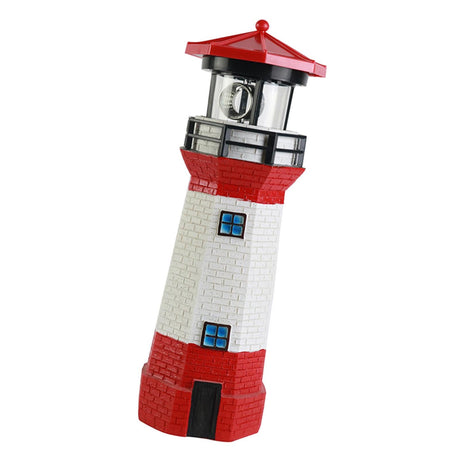 Solar Powered Lighthouse Environmentally Friendly Energy Saving Solar Lighthouse with Rotating Beacon for Garden Decor Red