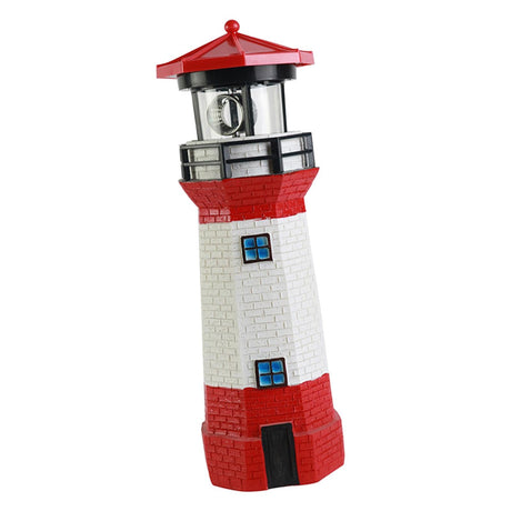 Solar Powered Lighthouse Environmentally Friendly Energy Saving Solar Lighthouse with Rotating Beacon for Garden Decor Red