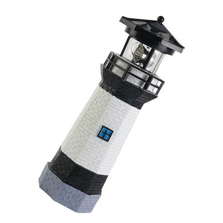 Solar Powered Lighthouse Environmentally Friendly Energy Saving Solar Lighthouse with Rotating Beacon for Garden Decor Black