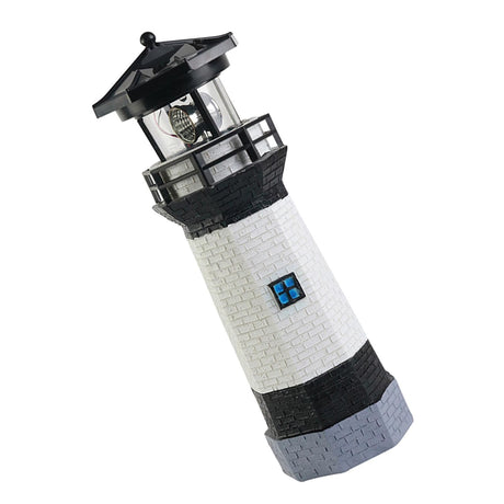 Solar Powered Lighthouse Environmentally Friendly Energy Saving Solar Lighthouse with Rotating Beacon for Garden Decor Black
