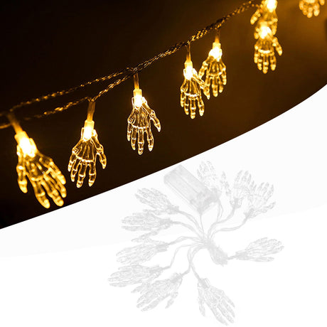 10 Pcs Halloween Skeleton Hand Lights String Battery Powered LED Halloween Spooky String Lights for Decorations