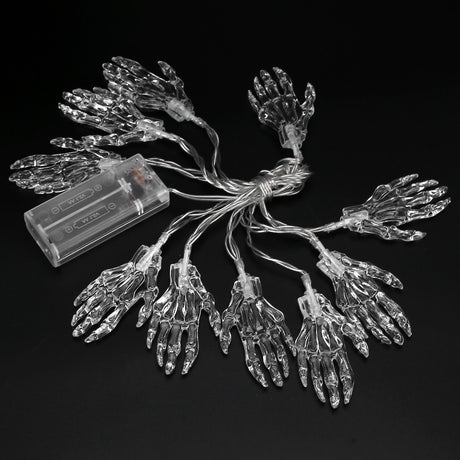10 Pcs Halloween Skeleton Hand Lights String Battery Powered LED Halloween Spooky String Lights for Decorations