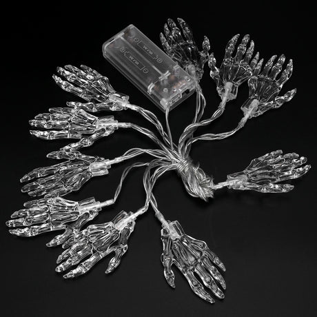 10 Pcs Halloween Skeleton Hand Lights String Battery Powered LED Halloween Spooky String Lights for Decorations