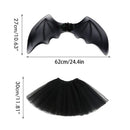 4Pcs Girls Halloween Cosplay Costume Dress Up Dress Black Mesh Skirt with Headband Bat Wing Wand Halloween Party Cosplay Props
