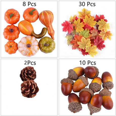 50pcs Halloween Decor Props Artificial Mini Pumpkin Berries Maple Leaf DIY Craft for Halloween Party Decoration