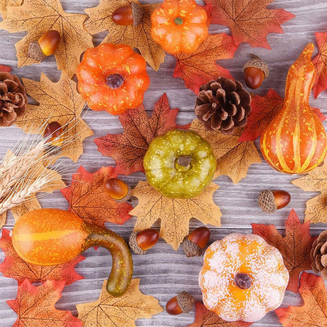 50pcs Halloween Decor Props Artificial Mini Pumpkin Berries Maple Leaf DIY Craft for Halloween Party Decoration