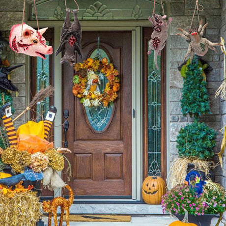 Halloween Hanging Tattered Pig Mouse Spider Bat Prank Props Halloween Party Favors Supplies Haunted House Decorations