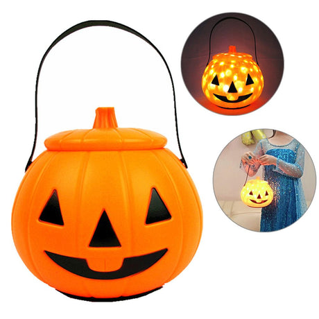 Halloween Pumpkin Bucket with LED Lights Sound Pumpkin Basket with Handle Halloween Candy Bucket Party Decor