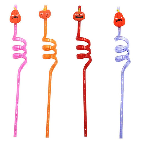 8Pcs Halloween Drinking Straws Reusable Plastic Pumpkin Straws for Halloween Party Favors Supplies Decorations
