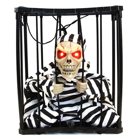 Halloween Scary Screaming Animated Skeleton Cage Prisoner with Light Up Eyes Haunted House Props Halloween Party Decorations