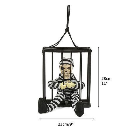 Halloween Scary Screaming Animated Skeleton Cage Prisoner with Light Up Eyes Haunted House Props Halloween Party Decorations