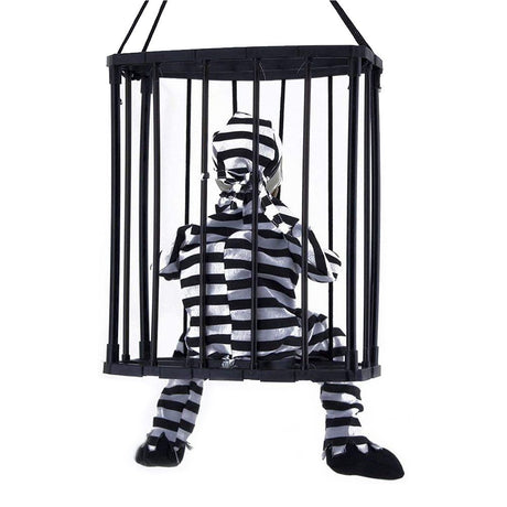 Halloween Scary Screaming Animated Skeleton Cage Prisoner with Light Up Eyes Haunted House Props Halloween Party Decorations