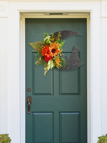 Halloween Moon Cat Wreath Door Hanging Decoration Artificial Flower Halloween Wreath