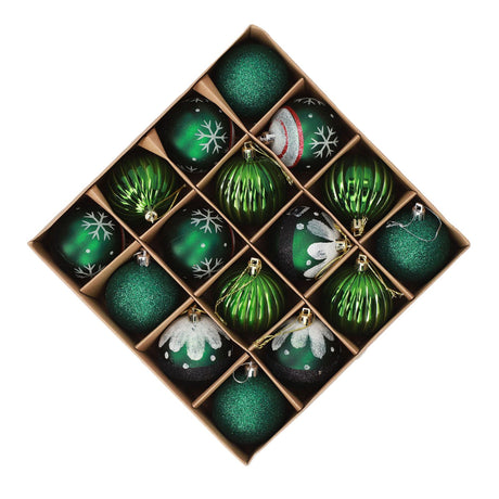 Xmas Ball Set 16 Pcs PVC Exquisite Festive Xmas Tree Hanging Balls for Home Store Mall Blackish Green