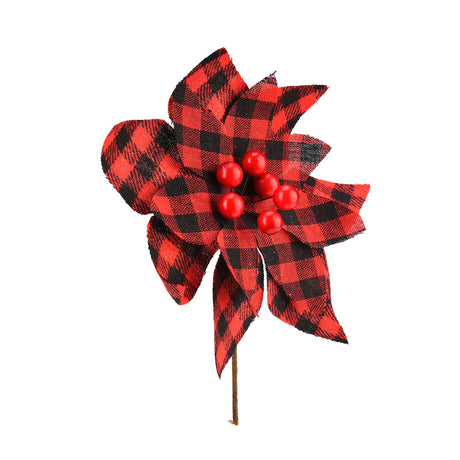 Plaid Poinsettias Xmas Tree Ornaments Artificial Xmas Flowers Poinsettia for Xmas Tree Garland Wedding Party Holiday Decoration Red Black