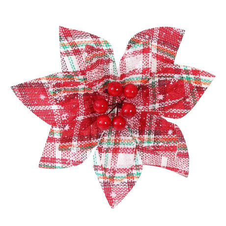 Plaid Poinsettias Xmas Tree Ornaments Artificial Xmas Flowers Poinsettia for Xmas Tree Garland Wedding Party Holiday Decoration Striped Red
