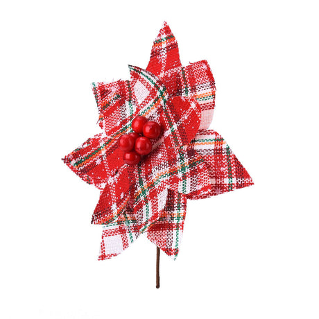 Plaid Poinsettias Xmas Tree Ornaments Artificial Xmas Flowers Poinsettia for Xmas Tree Garland Wedding Party Holiday Decoration Striped Red