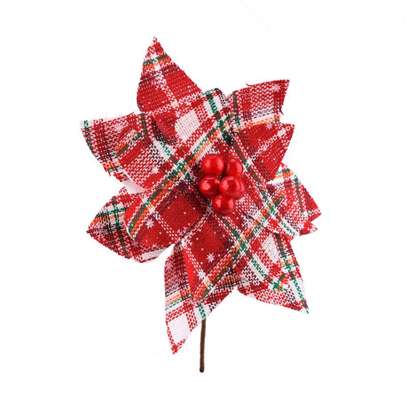 Plaid Poinsettias Xmas Tree Ornaments Artificial Xmas Flowers Poinsettia for Xmas Tree Garland Wedding Party Holiday Decoration Striped Red