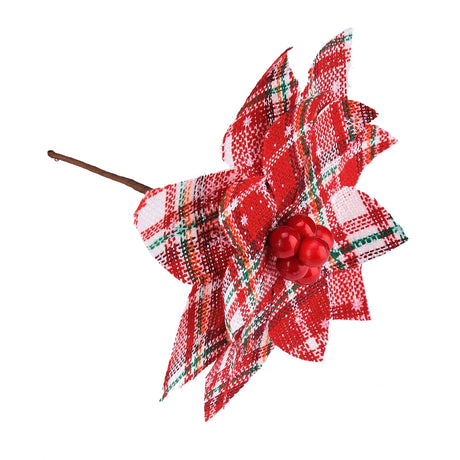 Plaid Poinsettias Xmas Tree Ornaments Artificial Xmas Flowers Poinsettia for Xmas Tree Garland Wedding Party Holiday Decoration Striped Red