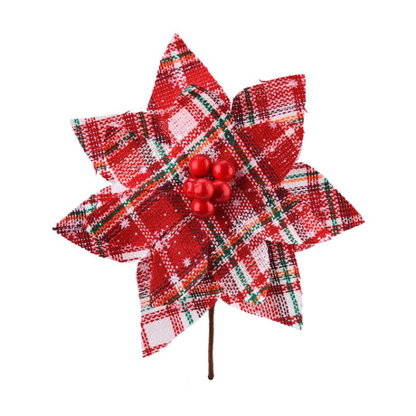 Plaid Poinsettias Xmas Tree Ornaments Artificial Xmas Flowers Poinsettia for Xmas Tree Garland Wedding Party Holiday Decoration Striped Red