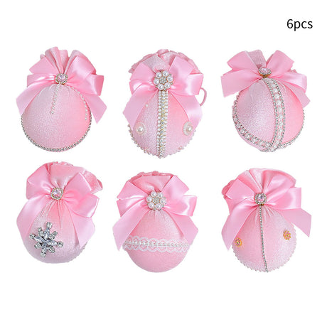 6PCS Velvet Xmas Balls Decorations Elegant Velvet Ornaments for Xmas Tree Wedding Party Pink