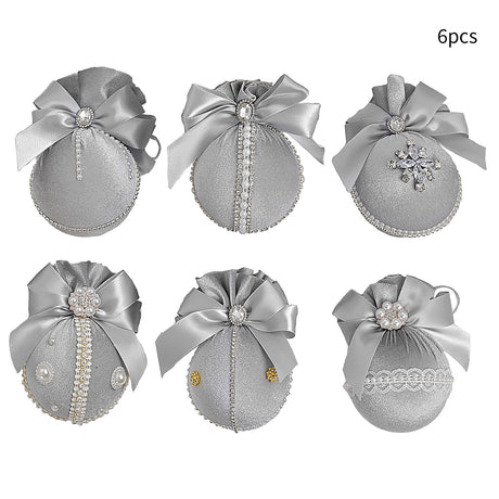 6PCS Velvet Xmas Balls Decorations Elegant Velvet Ornaments for Xmas Tree Wedding Party Gray