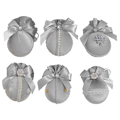 6PCS Velvet Xmas Balls Decorations Elegant Velvet Ornaments for Xmas Tree Wedding Party Gray