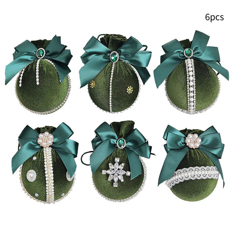 6PCS Velvet Xmas Balls Decorations Elegant Velvet Ornaments for Xmas Tree Wedding Party Green