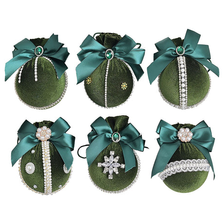 6PCS Velvet Xmas Balls Decorations Elegant Velvet Ornaments for Xmas Tree Wedding Party Green