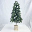Simulated Greenery Artificial Xmas Tree for Home White Balls and Star Faux Pine Tree Decor with Decorative Wooden Base