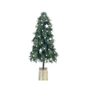 Simulated Greenery Artificial Xmas Tree for Home White Balls and Star Faux Pine Tree Decor with Decorative Wooden Base