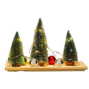 Light Up Artificial Xmas Trees Decoration Mini Xmas Tree Set with Wooden Base Tray for Party Home Table Craft Decor Green Require 2 AA Battery