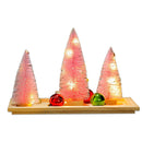 Light Up Artificial Xmas Trees Decoration Mini Xmas Tree Set with Wooden Base Tray for Party Home Table Craft Decor Pink Require 2 AA Battery