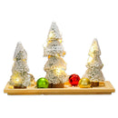 Light Up Artificial Xmas Trees Mini Xmas Tree Set with Wooden Base Tray for Party Home Table Craft Decor White Tower Require 2 AA Battery