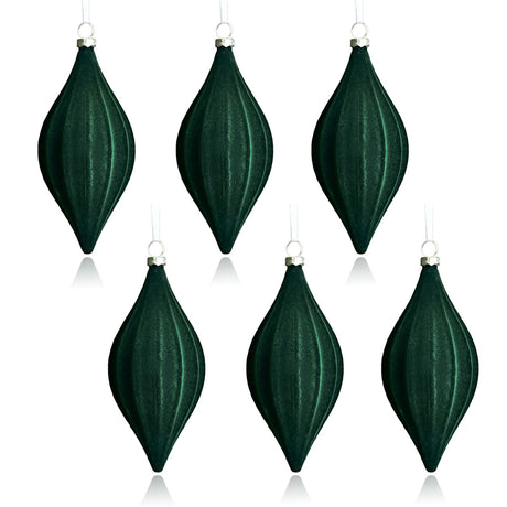 6pcs Xmas Balls Green Cone Shaped Flocked Plastic Xmas Tree Hanging Ornaments for Holiday Decoration