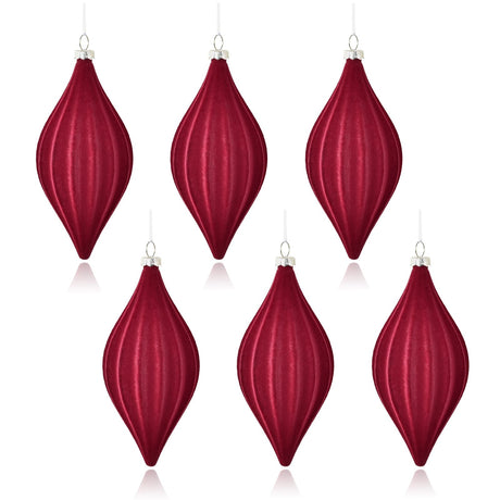 6pcs Xmas Balls Red Cone Shaped Flocked Plastic Xmas Tree Hanging Ornaments for Holiday Decoration